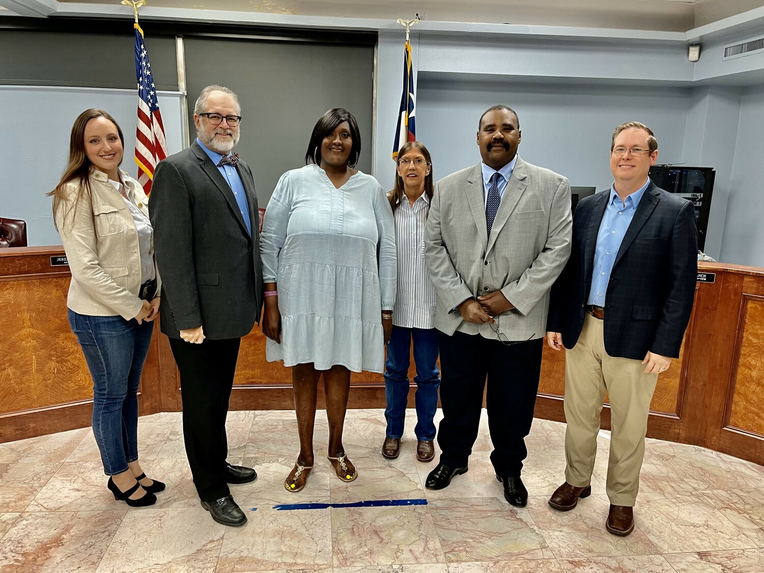 The Brookshire City Council poses for a photo following its May 11 meeting. Pictured are, left to right, Position 5 Alderwoman Amanda Neuendorf, Position 2 Alderman Troy McAnelly, Position 1 Alderwoman Monique Taylor, Position 3 Alderwoman Kim Branch, Mayor Darrell Branch and Position 4 Alderman and Mayor Pro Tem Jeremiah Hill.